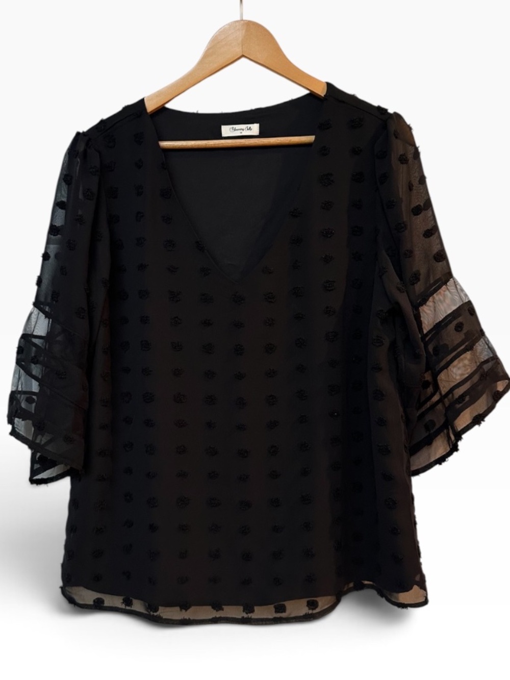 Chelsea & Violet Black Textured V-Neck Blouse